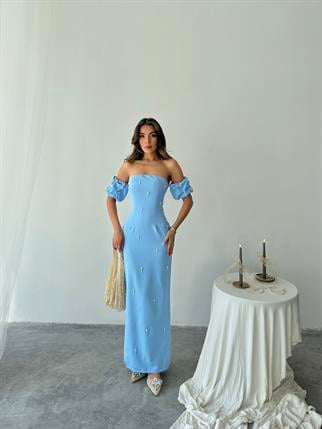 Arabella İncili Atlas Uzun Elbise