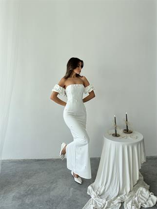 Arabella İncili Atlas Uzun Elbise