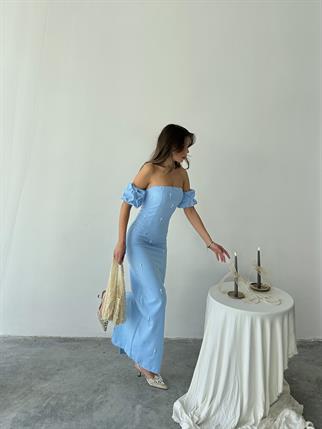 Arabella İncili Atlas Uzun Elbise