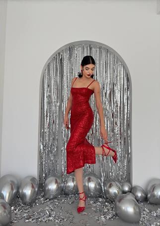 Askılı Kalem Payet Elbise