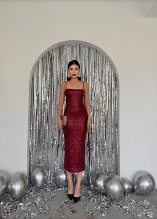 Askılı Kalem Payet Elbise