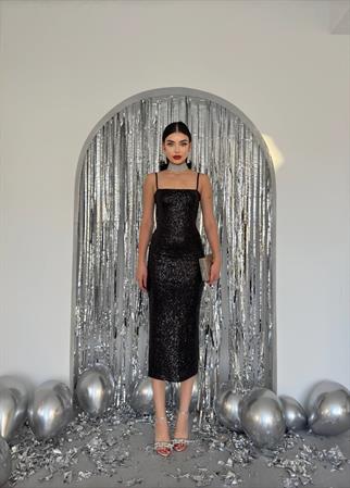 Askılı Kalem Payet Elbise