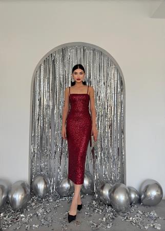 Askılı Kalem Payet Elbise