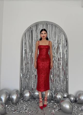 Askılı Kalem Payet Elbise