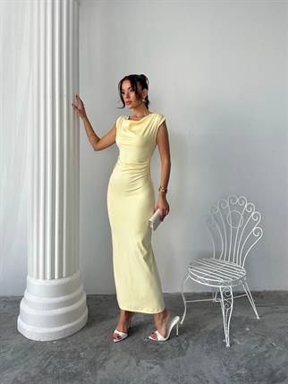 Pars Uzun Degaje Yaka Uzun Sandy Elbise