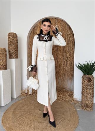 Dali Dantel Cep Detaylı Düğmeli Elbise