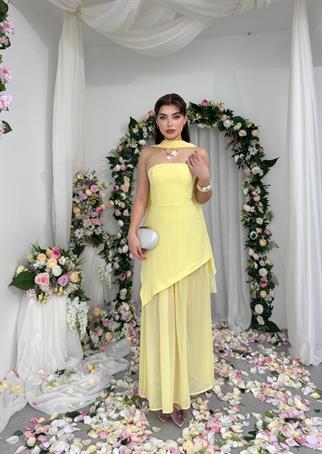 Luen Yırtmaç Detaylı Elbise