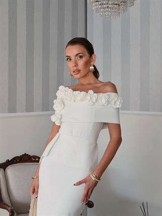 Rina Tasarım Çiçek Detay Uzun Elbise