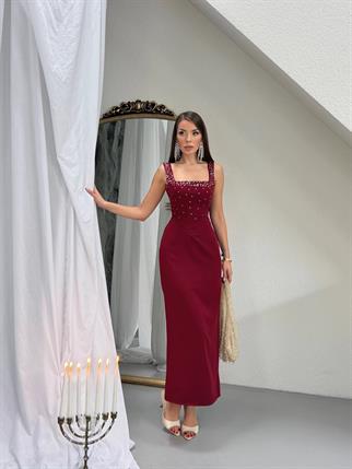 Taşlı Tasarım Uzun Elbise Romane