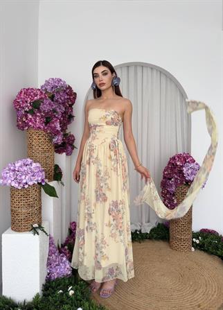 Elena Şifon Şal Detay Uzun Elbise