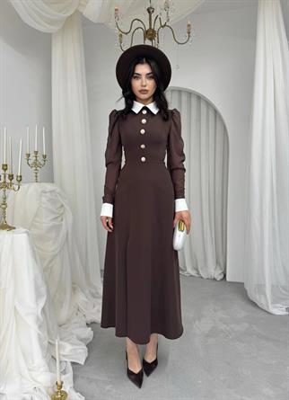 Evona Yırtmaç Detaylı Düğmeli Elbise