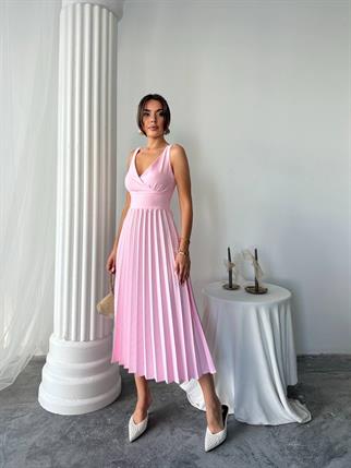 Alyosa Pileli V Yaka Midi Elbise