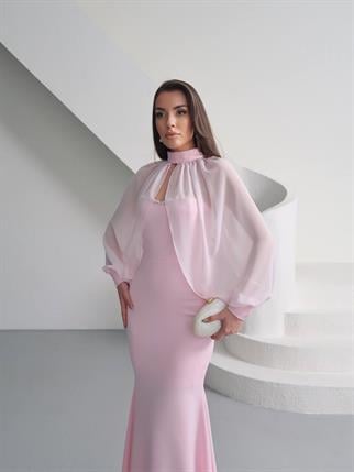 Kalp Yaka Taşlı Tasarım Şifon Elbise Angeline