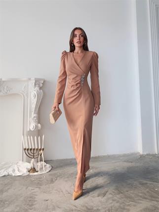 Barley Taş Baskılı Yırtmaclı Uzun elbise 