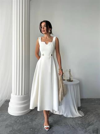 Ayvel Atlas Düğme Detay Midi Elbise