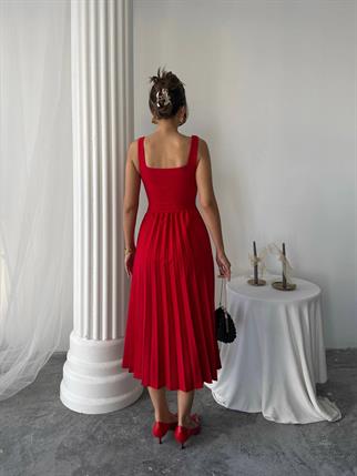 Alyosa Pileli V Yaka Midi Elbise