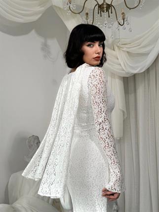 Olin Şallı Dantel Uzun Elbise