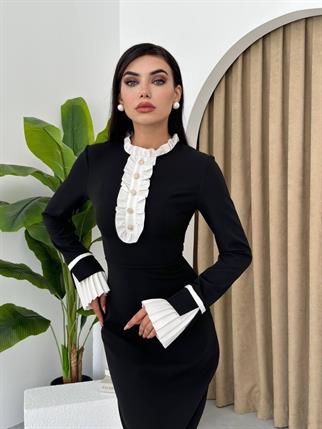 Ruby Fırfır Detay Manşet Kol Midi Elbise