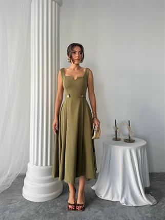 Ayvel Atlas Düğme Detay Midi Elbise