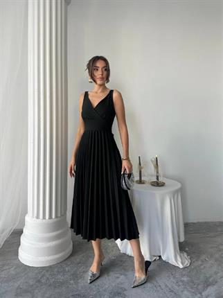 Alyosa Pileli V Yaka Midi Elbise