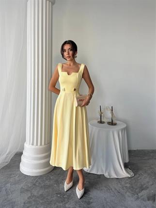 Ayvel Atlas Düğme Detay Midi Elbise