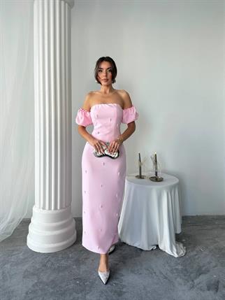 Arabella İncili Atlas Uzun Elbise