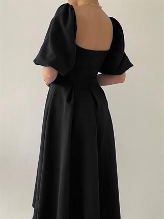 Balon Kol Midi Pileli Elbise