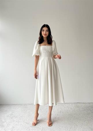 Balon Kol Midi Pileli Elbise