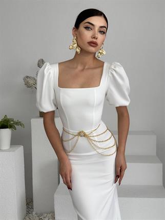 Balon Kol Uzun Maya Elbise