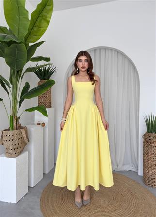 Kalın Askılı Hera Uzun Atlas Elbise