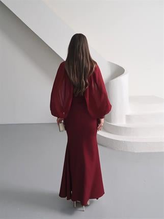 Kalp Yaka Taşlı Tasarım Şifon Elbise Angeline