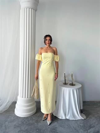 Arabella İncili Atlas Uzun Elbise