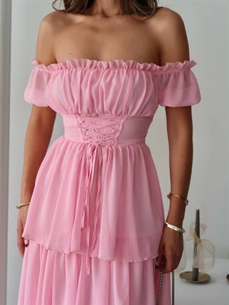 Zuzu Straplez Şifon Uzun Elbise