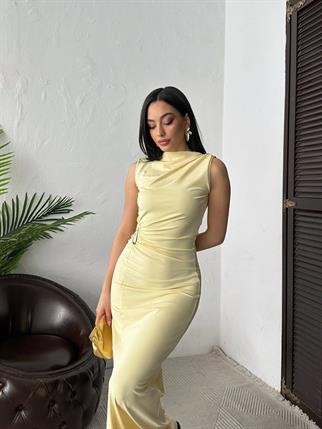 Minimal Glam Sandy Aksesuarlı Maxi Elbise