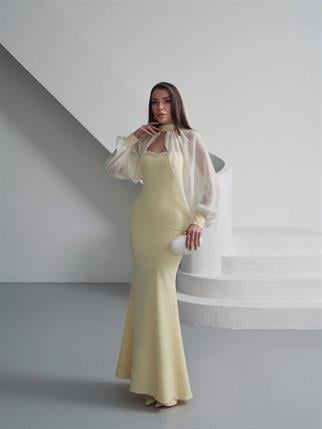 Kalp Yaka Taşlı Tasarım Şifon Elbise Angeline