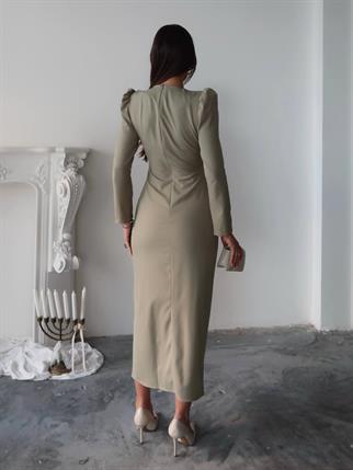 Barley Taş Baskılı Yırtmaclı Uzun Elbise