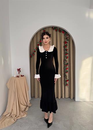 Bebe Yaka Düğmeli Uzun Triko Elbise