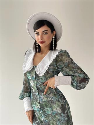 Bebe Yaka Şifon Green Elbise