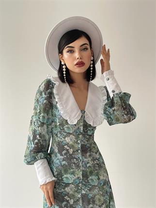 Bebe Yaka Şifon Green Elbise