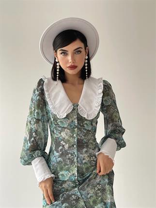 Bebe Yaka Şifon Green Elbise