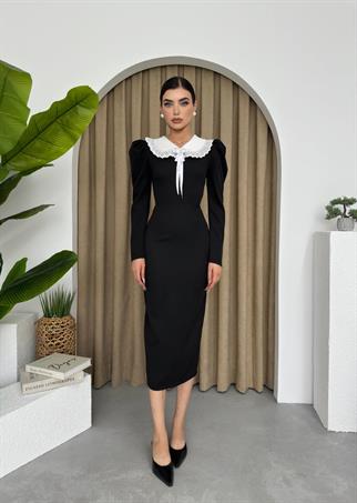 Bebe  Yaka Bronşlu Midi Elbise