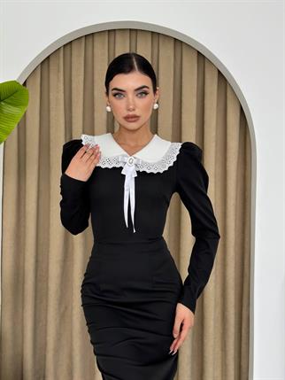 Bebe  Yaka Bronşlu Midi Elbise