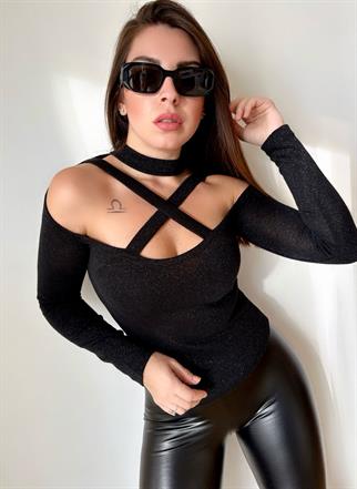 Bohem Simli Body - Siyah