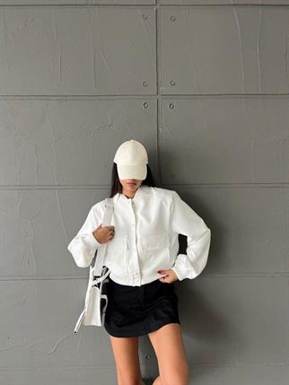 Bomber Geniş Cepli Basic Ceket - Beyaz