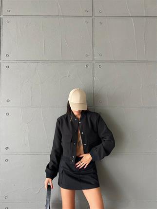 Bomber Geniş Cepli Basic Ceket - Siyah