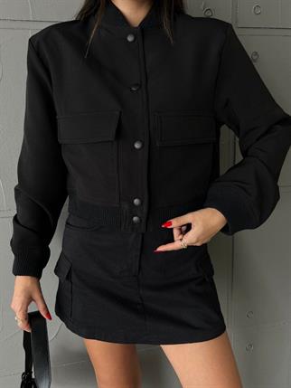 Bomber Geniş Cepli Basic Ceket - Siyah