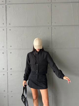 Bomber Geniş Cepli Basic Ceket - Siyah