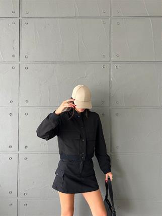 Bomber Geniş Cepli Basic Ceket - Siyah