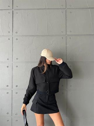 Bomber Geniş Cepli Basic Ceket - Siyah