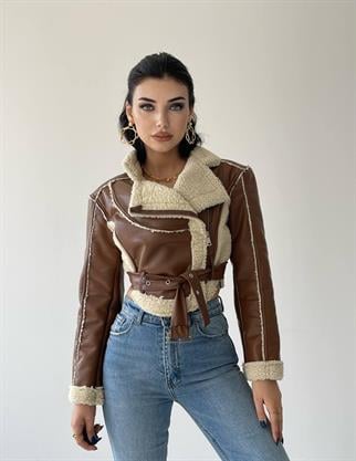 Britt Crop Ceket - Kahve